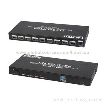 4K HDMI Splitters 1x8 with EDID Control, Sized 118 x 250 x 32mm, 5V DC/2A Power SupplyNew